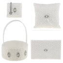 White Sash Wedding Set Guest Book Pen Holder Flower Basket Ring Pillow