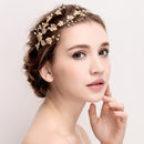 Diamante Crystal Pearls Hair Vine Leaves Hair Wreath Wedding Prom Bridal Bridesmaid Headpiece Golden Tiara Crown