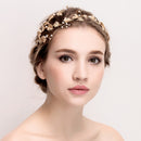 Diamante Crystal Pearls Hair Vine Leaves Hair Wreath Wedding Prom Bridal Bridesmaid Headpiece Golden Tiara Crown