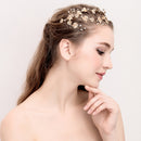 Diamante Crystal Pearls Hair Vine Leaves Hair Wreath Wedding Prom Bridal Bridesmaid Headpiece Golden Tiara Crown