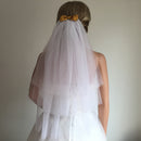 Bridal Wedding 3-Layer Sequin Bow with Comb Tulle Veil Party Costume White