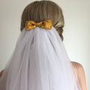 Bridal Wedding 3-Layer Sequin Bow with Comb Tulle Veil Party Costume White