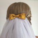 Bridal Wedding 3-Layer Sequin Bow with Comb Tulle Veil Party Costume White