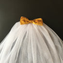 Bridal Wedding 3-Layer Sequin Bow with Comb Tulle Veil Party Costume White