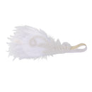 1920s Great Gatsby White Feather Fascinator Headpiece Flapper Headband Crystal Elastic Gold Band Bridal Fancy Dress Accessory