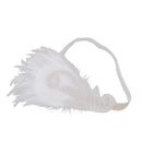 1920s Great Gatsby White Feather Fascinator Headpiece Flapper Headband Crystal Elastic Gold Band Bridal Fancy Dress Accessory