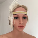 Vintage Womens Beige Feather Headband Wedding Headpiece 20s Gatsby Flapper Costume