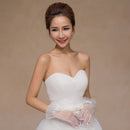 Women's Tulle Bridal Gloves Lace Flowers Wedding Party Prom White