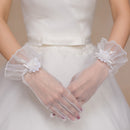 Women's Tulle Bridal Gloves Lace Flowers Wedding Party Prom White