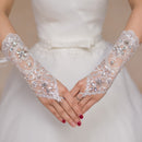 Elegant Lace Crystal Fingerless Long Bridal Glove Wedding Party Prom Costume
