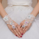 Elegant Women Girls Bridal Lace Floral Hollow Fingerless Gloves Party Costume