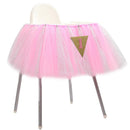 Pink Baby 1st Birthday High Chair Tutu Skirt Tulle Table Skirt Party Decoration