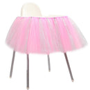 Handmade Soft Lightweight Glitter Tulle Tutu Skirt Baby Shower Birthday Party High Chair Table Decor Skirt with Stickers Pink Silver