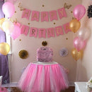 Handmade Soft Lightweight Glitter Tulle Tutu Skirt Baby Shower Birthday Party High Chair Table Decor Skirt with Stickers Pink Silver