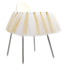 Handmade Soft Lightweight Glitter Tulle Tutu Skirt Baby Shower Birthday Party High Chair Table Decor with Stickers White Gold