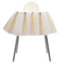 Handmade Soft Lightweight Glitter Tulle Tutu Skirt Baby Shower Birthday Party High Chair Table Decor with Stickers White Gold