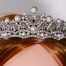 Wedding Bridal Bridesmaid Alloy Crystal Rhinestones Artificial Pearls Charms Crown Head Decor Jewelry Headband Tiara Silver
