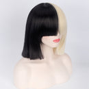 Straight Half Black Blonde Wig 2 Tone Shoulder Length Comic Cosplay Costume