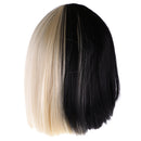 Straight Half Black Blonde Wig 2 Tone Shoulder Length Comic Cosplay Costume