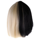 Straight Half Black Blonde Wig 2 Tone Shoulder Length Comic Cosplay Costume
