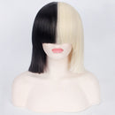 Straight Half Black Blonde Wig 2 Tone Shoulder Length Comic Cosplay Costume
