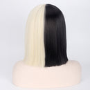 Straight Half Black Blonde Wig 2 Tone Shoulder Length Comic Cosplay Costume