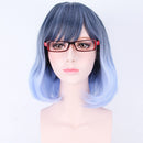 45cm Women Curly Black Blue Ombre Hair Wigs with Blunt Bangs Cosplay Costume Party Props Heat Resistant Hair Fiber Wig