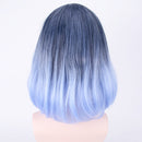 45cm Women Curly Black Blue Ombre Hair Wigs with Blunt Bangs Cosplay Costume Party Props Heat Resistant Hair Fiber Wig