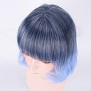 45cm Women Curly Black Blue Ombre Hair Wigs with Blunt Bangs Cosplay Costume Party Props Heat Resistant Hair Fiber Wig