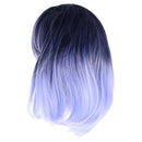 45cm Women Curly Black Blue Ombre Hair Wigs with Blunt Bangs Cosplay Costume Party Props Heat Resistant Hair Fiber Wig