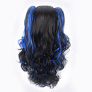 65cm Anime Wigs Wavy Curly Black Blue Mixed Beautiful Full Hair Womens Wigs with Side Bangs Cosplay Costume Props