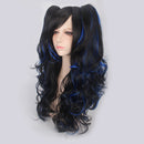 65cm Anime Wigs Wavy Curly Black Blue Mixed Beautiful Full Hair Womens Wigs with Side Bangs Cosplay Costume Props