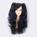 65cm Anime Wigs Wavy Curly Black Blue Mixed Beautiful Full Hair Womens Wigs with Side Bangs Cosplay Costume Props