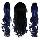65cm Anime Wigs Wavy Curly Black Blue Mixed Beautiful Full Hair Womens Wigs with Side Bangs Cosplay Costume Props