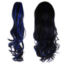 65cm Anime Wigs Wavy Curly Black Blue Mixed Beautiful Full Hair Womens Wigs with Side Bangs Cosplay Costume Props