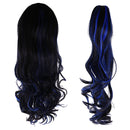 65cm Anime Wigs Wavy Curly Black Blue Mixed Beautiful Full Hair Womens Wigs with Side Bangs Cosplay Costume Props