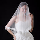One Tier Flower Edge Wedding Bridal Lace Long Veil 1.5m Ivory No Comb