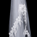 One Tier Flower Edge Wedding Bridal Lace Long Veil 1.5m Ivory No Comb