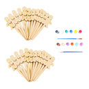 24x Wood Craft Sticks Snowman Shaped 12 Colors Kids Paints Craft Set