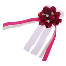 Wedding Groom Bride Boutonniere Corsage Flower Brooch Pin Ribbon Wine Red