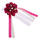 Wedding Groom Bride Boutonniere Corsage Flower Brooch Pin Ribbon Wine Red