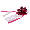 Wedding Groom Bride Boutonniere Corsage Flower Brooch Pin Ribbon Wine Red