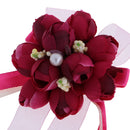 Wedding Groom Bride Boutonniere Corsage Flower Brooch Pin Ribbon Wine Red