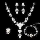 Fashion Diamante Wedding Party Jewelry Set Bridesmaid Silver Crystal Pearl Necklace Earrings Ring Bracelet Jewellery Set