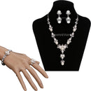 Fashion Diamante Wedding Party Jewelry Set Bridesmaid Silver Crystal Pearl Necklace Earrings Ring Bracelet Jewellery Set