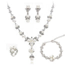 Fashion Diamante Wedding Party Jewelry Set Bridesmaid Silver Crystal Pearl Necklace Earrings Ring Bracelet Jewellery Set