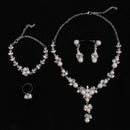Fashion Diamante Wedding Party Jewelry Set Bridesmaid Silver Crystal Pearl Necklace Earrings Ring Bracelet Jewellery Set