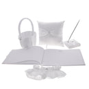 5pcs /Set Satin Bow Ring Pillow Basket Pen Set Guest Book Garter for Wedding