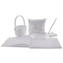 5pcs /Set Satin Bow Ring Pillow Basket Pen Set Guest Book Garter for Wedding