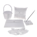 5pcs /Set Satin Bow Ring Pillow Basket Pen Set Guest Book Garter for Wedding